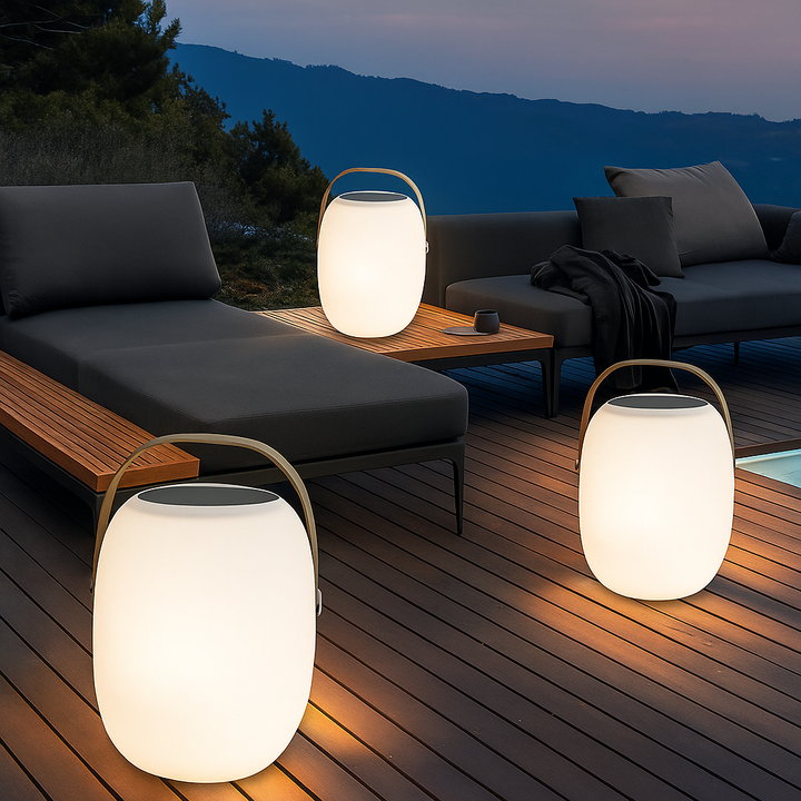 Portable solar light for patio and garden in a modern design