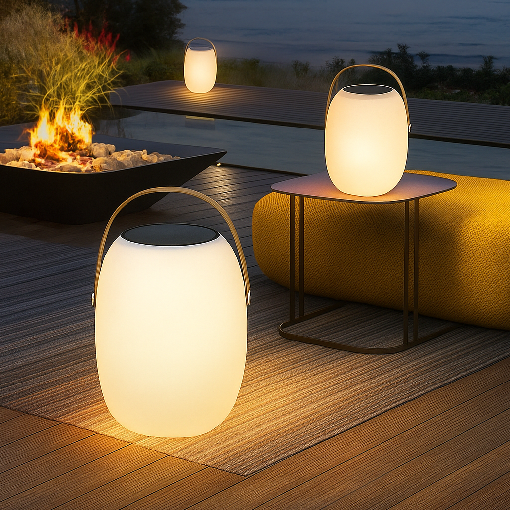 Portable solar light for patio and garden in a modern design