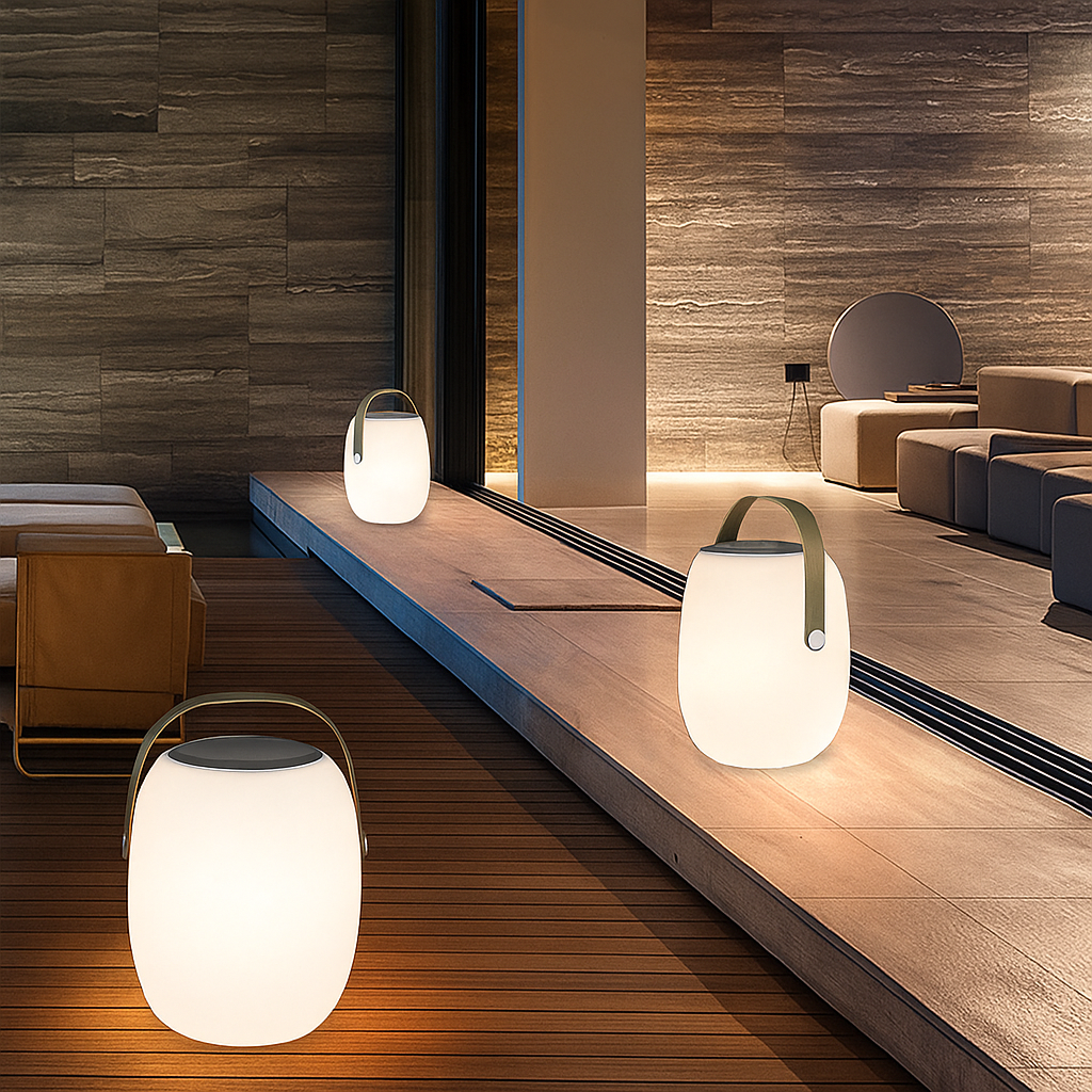 Portable solar light for patio and garden in a modern design