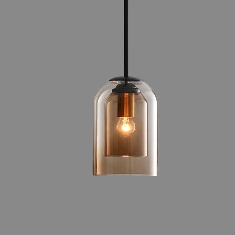 Pendant light with double glass in mid-century design – smoke grey or rust