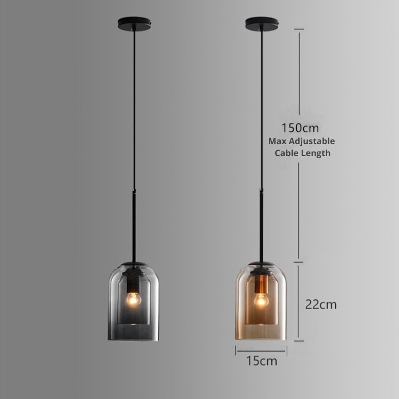 Pendant light with double glass in mid-century design – smoke grey or rust