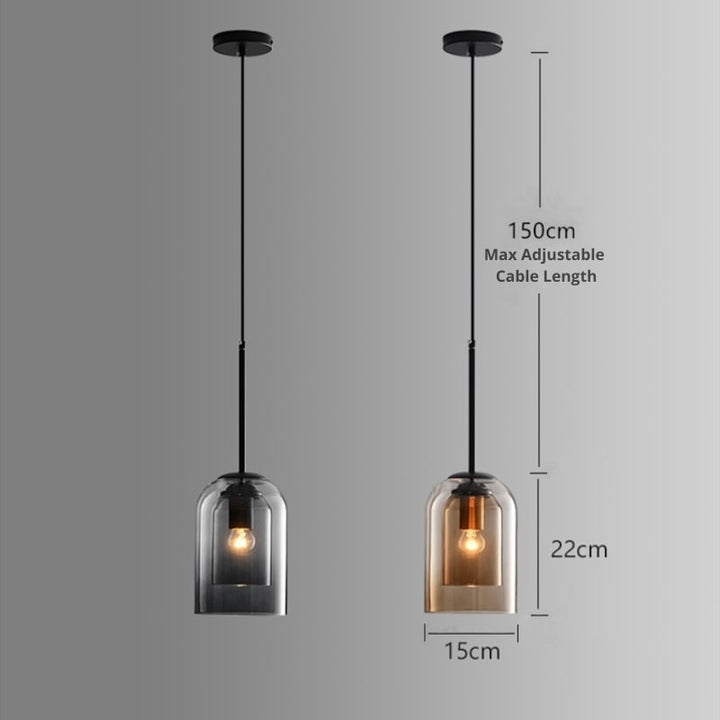 Pendant light with double glass in mid-century design – smoke grey or rust