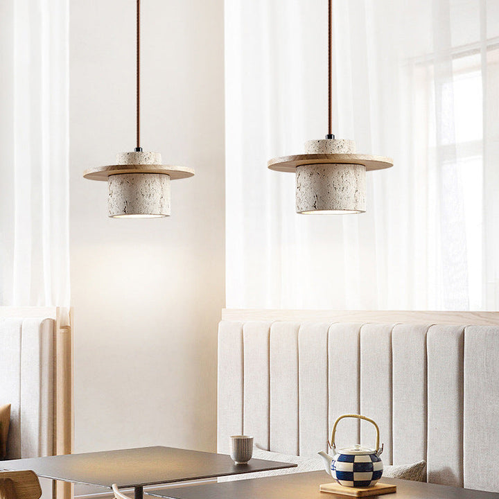 Travertine pendant lamp with natural stone structure in a modern design