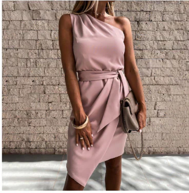 Women's Evening Dress with Asymmetrical Shoulder Design