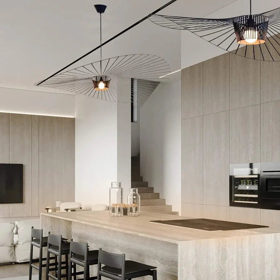 Vertigo LED pendant light in straw hat design – vintage, modern &amp; lightweight