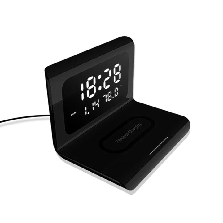 Wireless charging station with clock &amp; alarm – compact &amp; fast charging capability