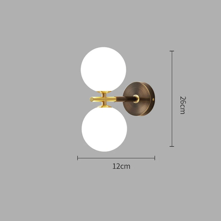 Wall light with spherical glass and brass elements for living room &amp; bedroom