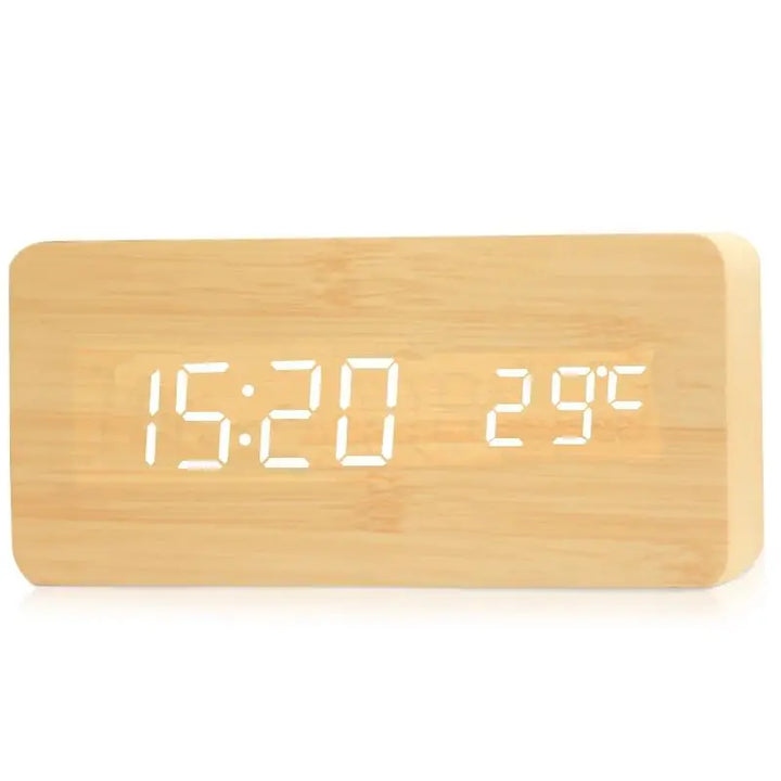 Digital wooden alarm clock with LED display