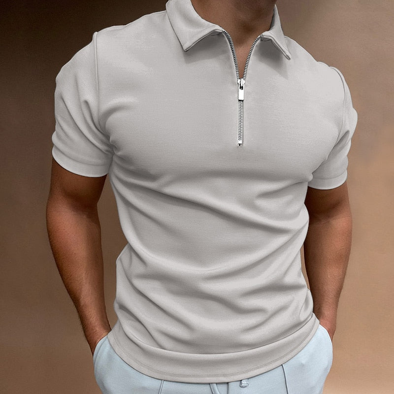 Men's Polo Shirt with Zipper and Classic Collar 