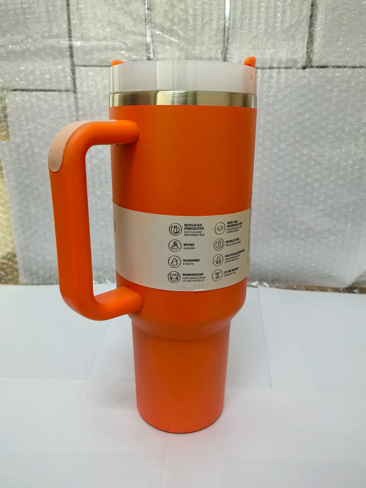 Insulated stainless steel drinking cup with handle &amp; lid