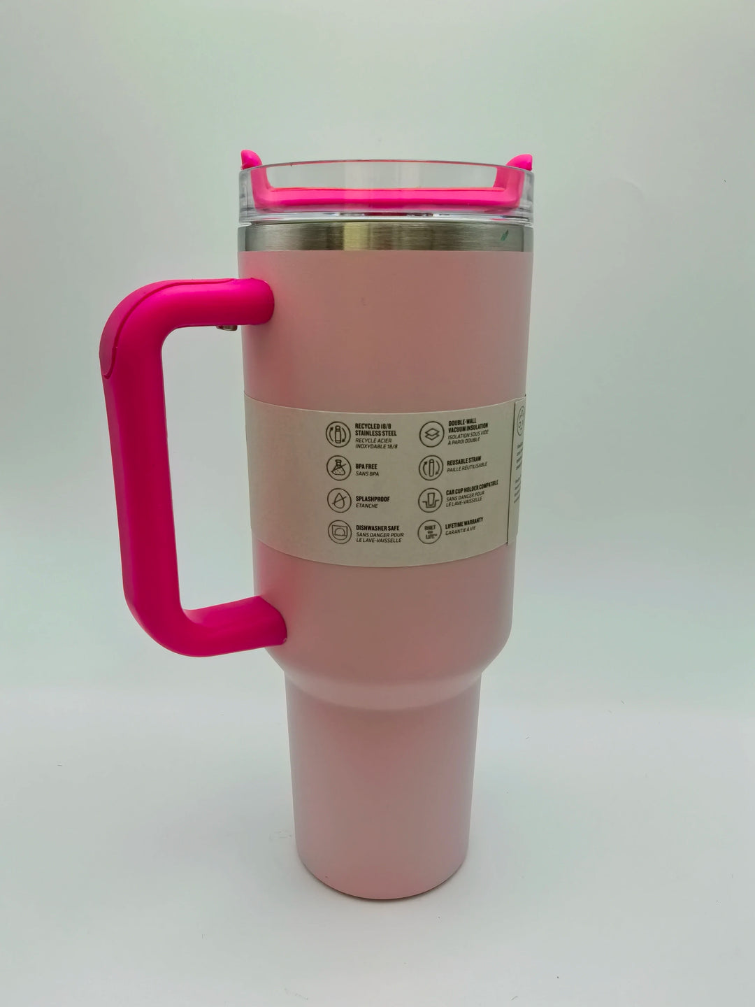 Insulated stainless steel drinking cup with handle &amp; lid