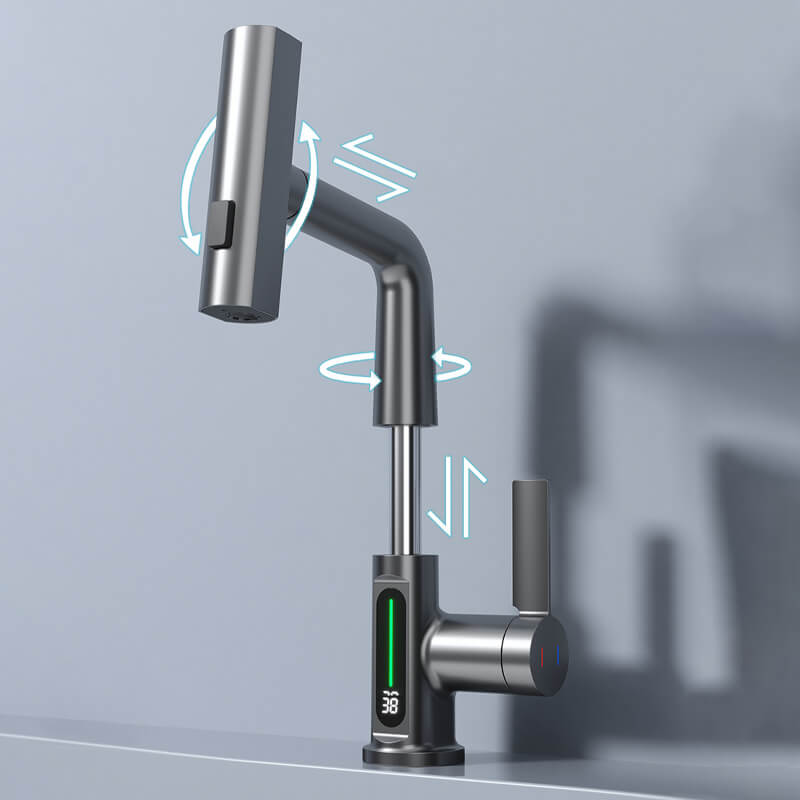 Flexible kitchen faucet with display – 360° rotatable &amp; 5 spray patterns