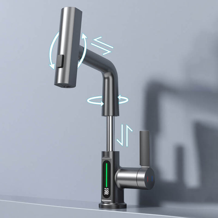 Flexible kitchen faucet with display – 360° rotatable &amp; 5 spray patterns