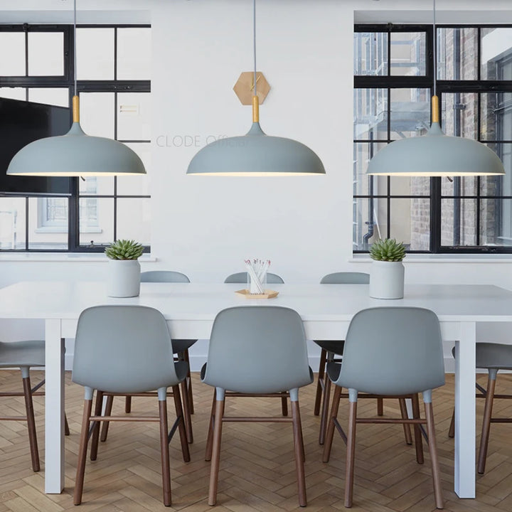 Scandinavian pendant lamp in pastel colors with wooden details