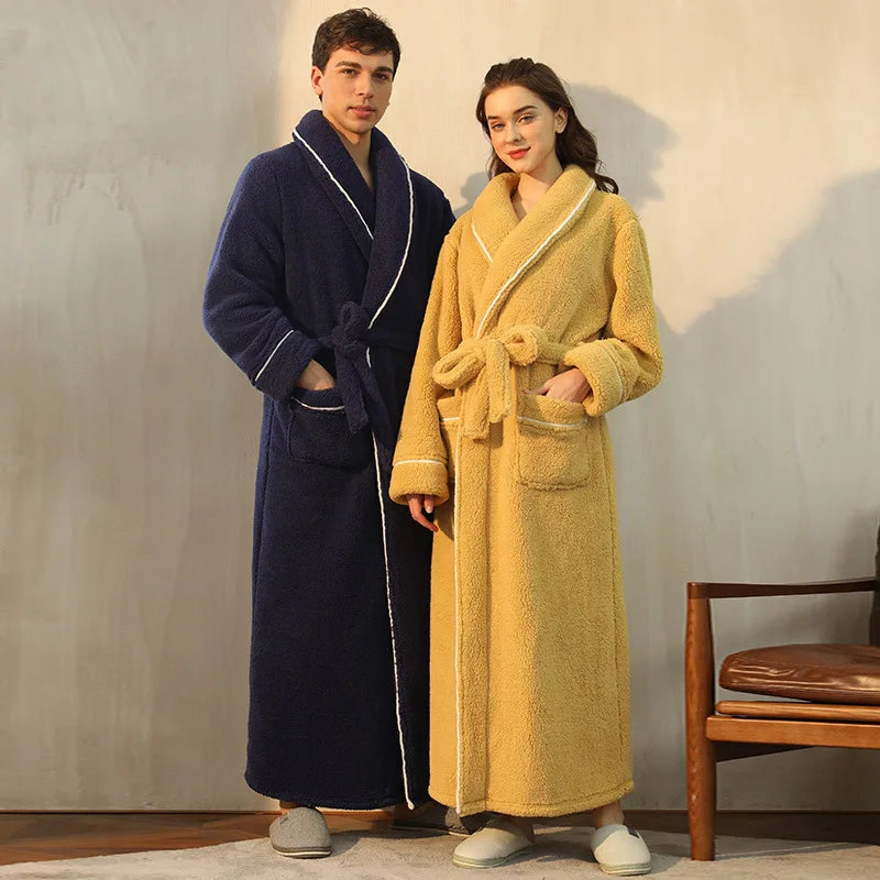 Unisex flannel bathrobe with belt 