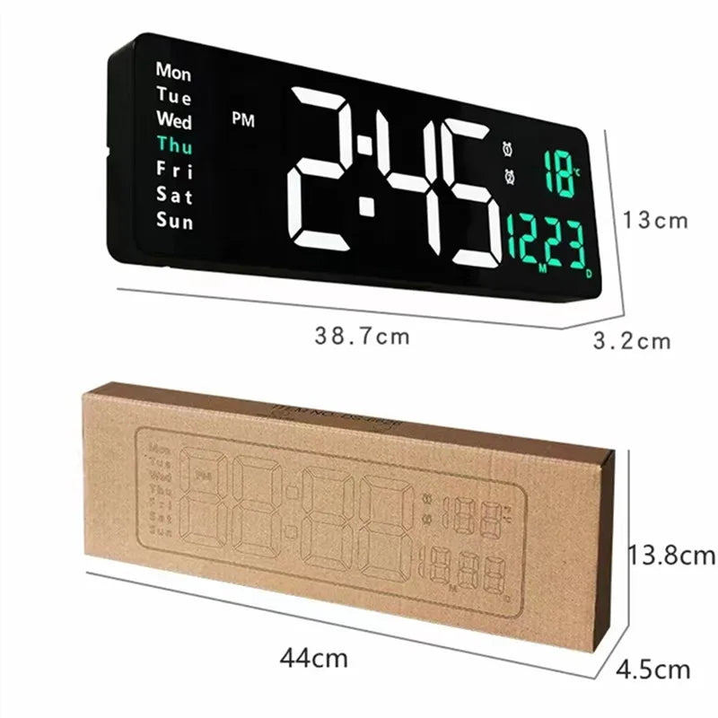 Modern LED wall clock with timer, date &amp; remote control