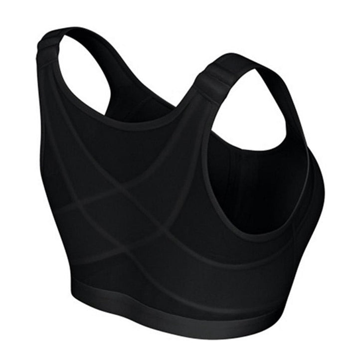 Back-supporting bra with front closure and shaping cups 