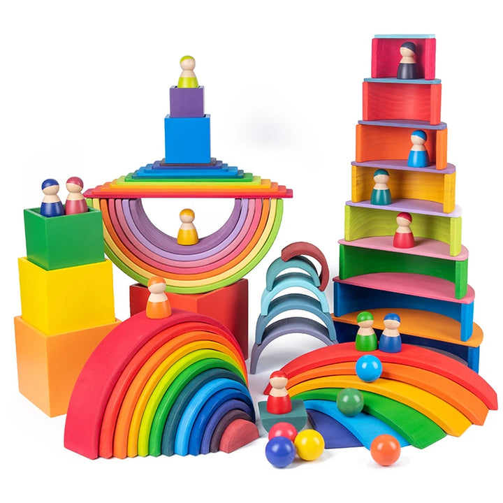 Montessori Wooden Rainbow Stacking Toy for Toddlers