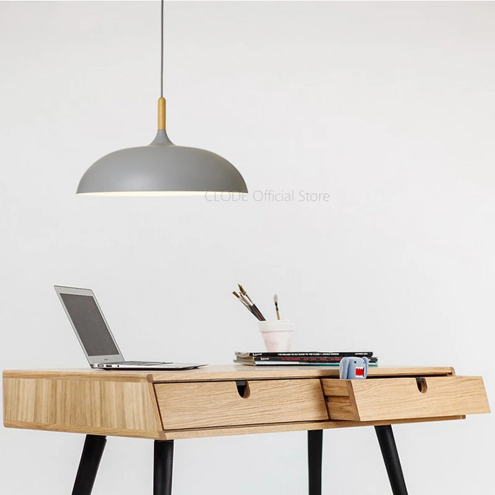 Scandinavian pendant lamp in pastel colors with wooden details