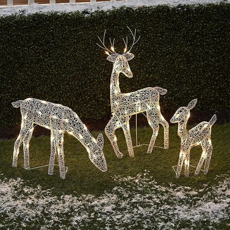 Illuminated reindeer family with LED lighting for outdoor use 