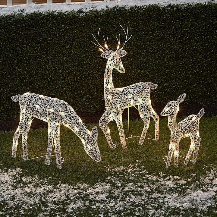 Illuminated reindeer family with LED lighting for outdoor use 