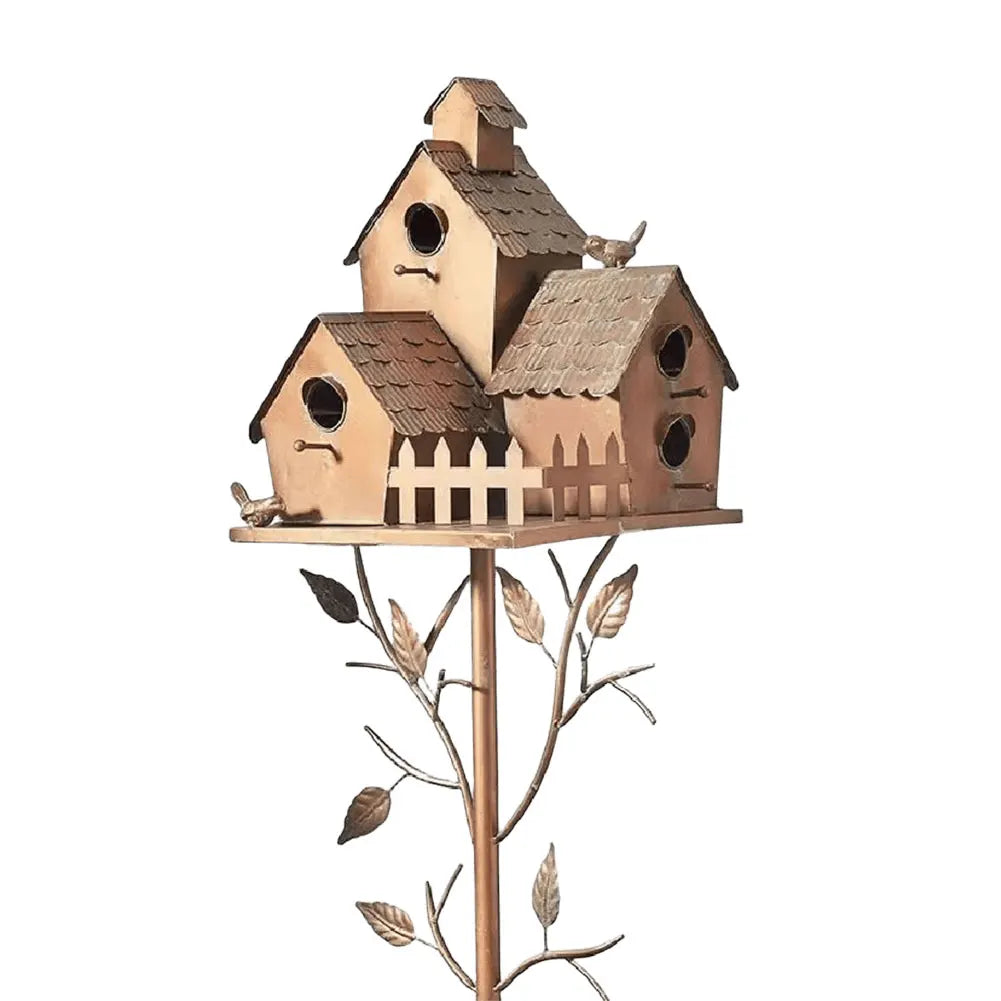 Elegant Metal Birdhouse with Pole for Garden Decoration – Durable and Weather-Resistant Bird House for Outdoor Spaces-5