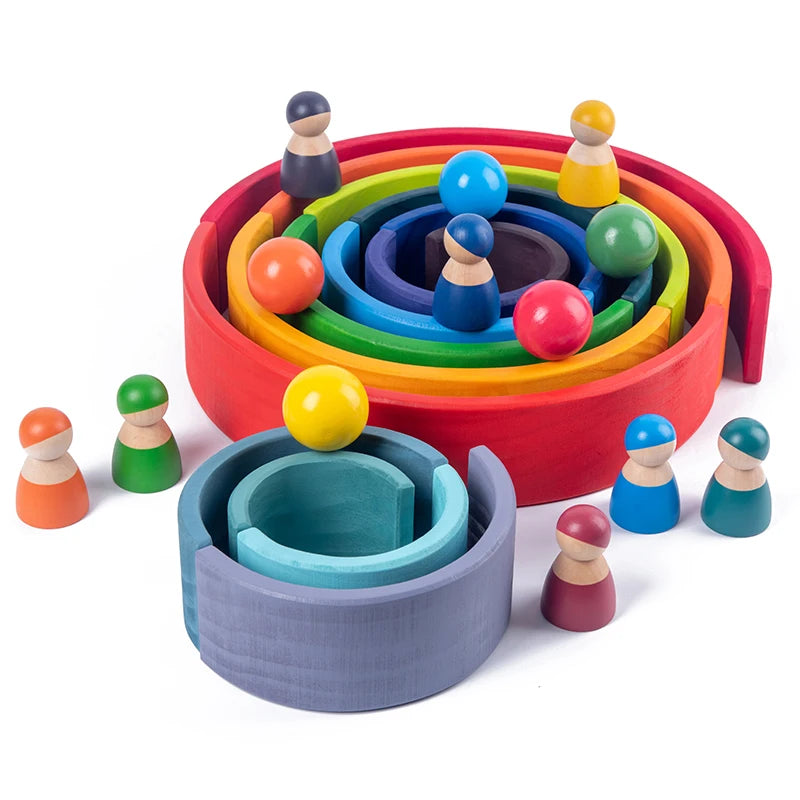 Montessori Wooden Rainbow Stacking Toy for Toddlers