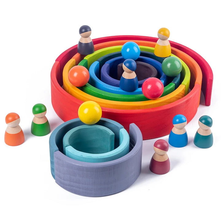 Montessori Wooden Rainbow Stacking Toy for Toddlers