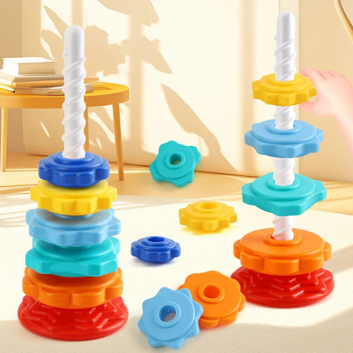 Montessori Rotating Rainbow Tower – Creative Stacking Toy for Children