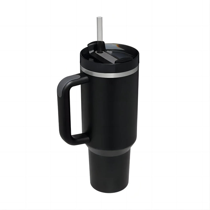 Insulated stainless steel drinking cup with handle &amp; lid