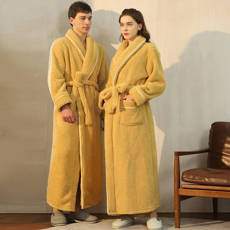 Unisex flannel bathrobe with belt 