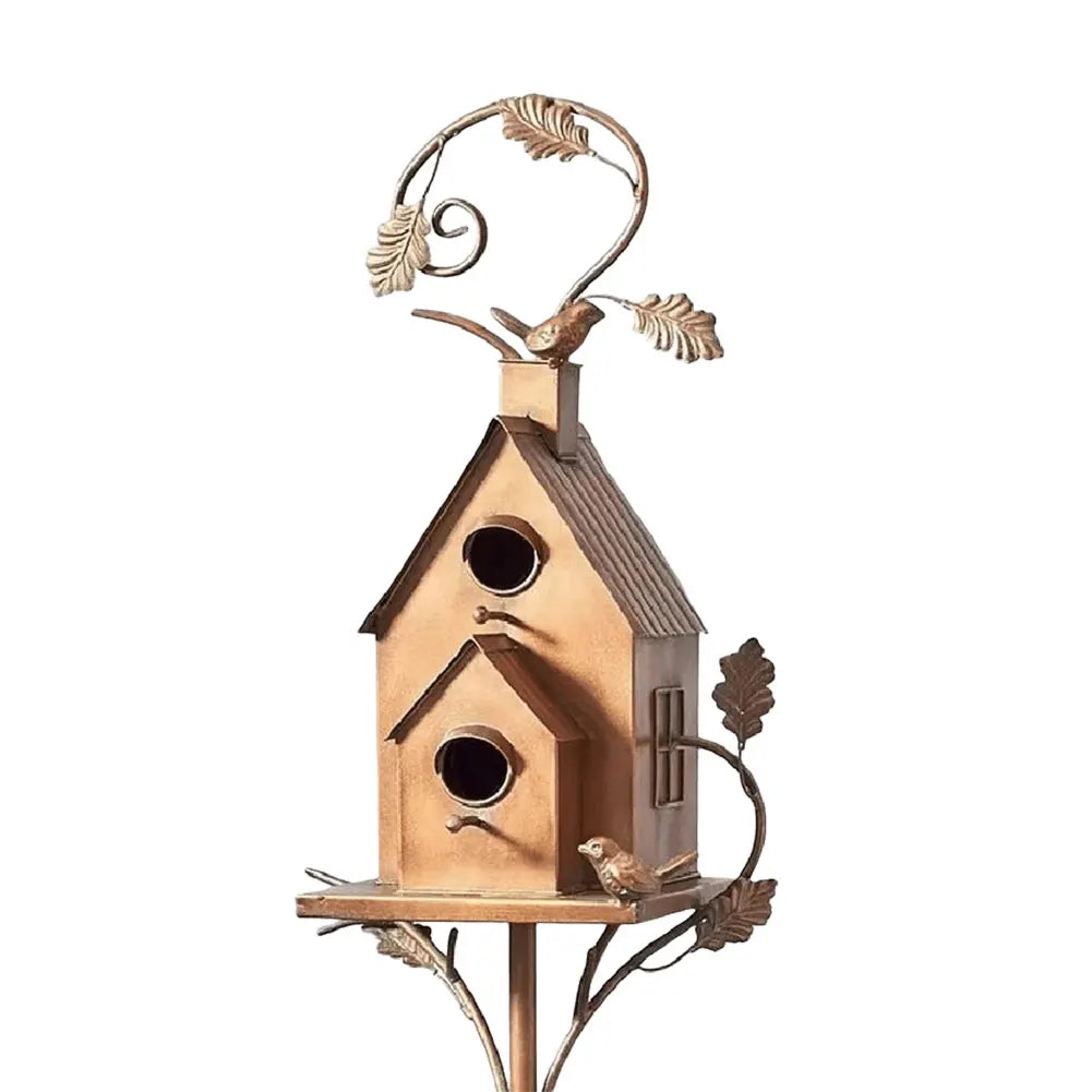 Elegant Metal Birdhouse with Pole for Garden Decoration – Durable and Weather-Resistant Bird House for Outdoor Spaces-3