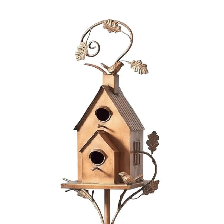 Elegant Metal Birdhouse with Pole for Garden Decoration – Durable and Weather-Resistant Bird House for Outdoor Spaces-3