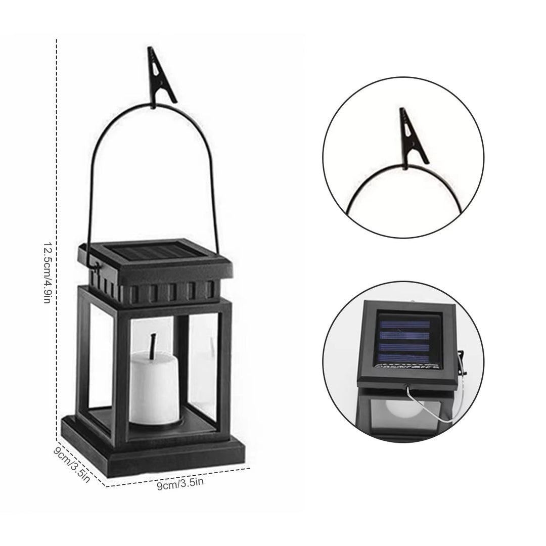 Solar-powered retro garden lantern with LED candle light for atmospheric nights