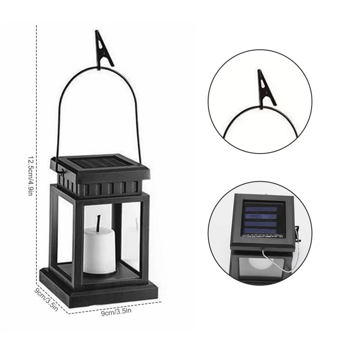 Solar-powered retro garden lantern with LED candle light for atmospheric nights