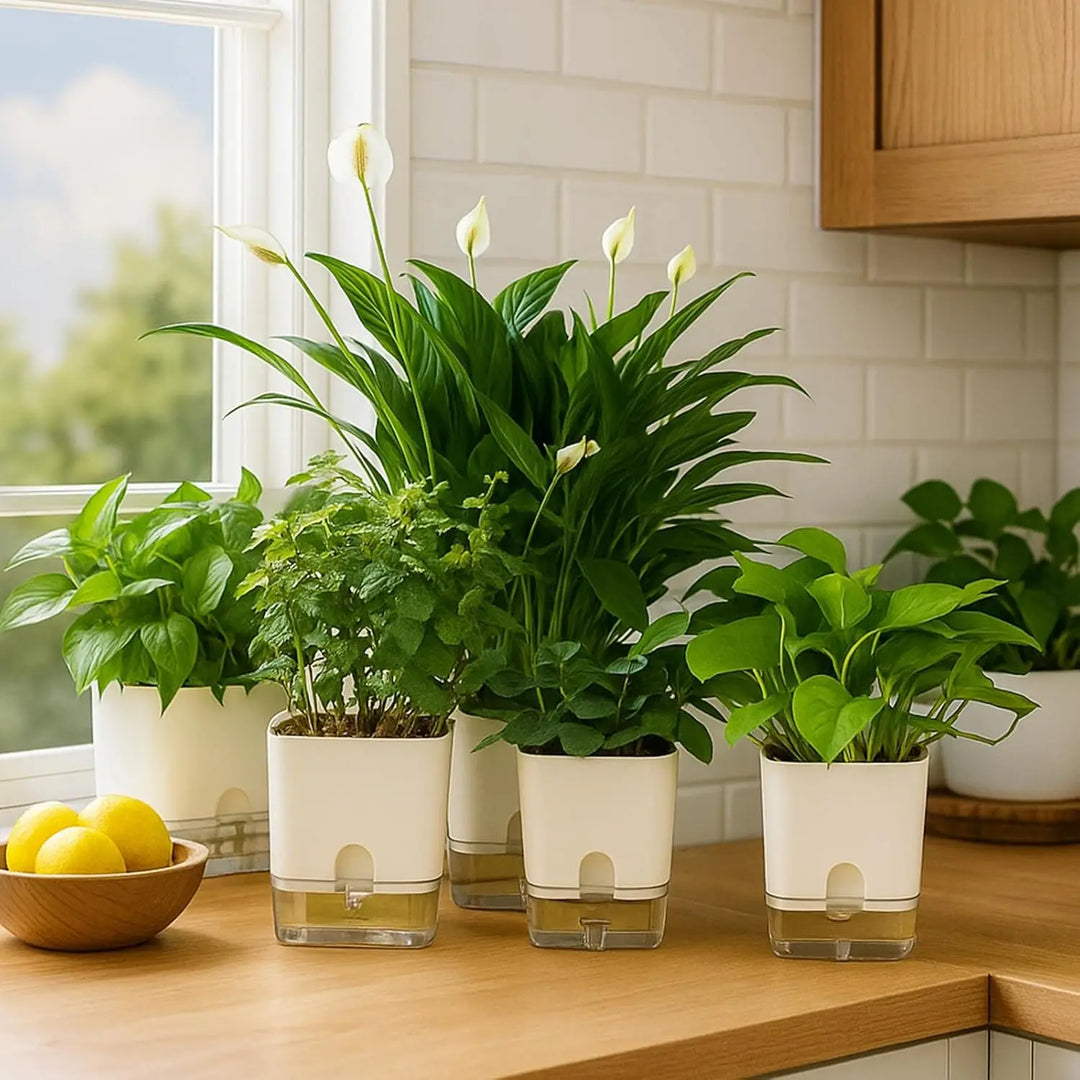 Kunststoff-Blumentopf für den Innenbereich mit praktischem Selbstbewässerungssystem