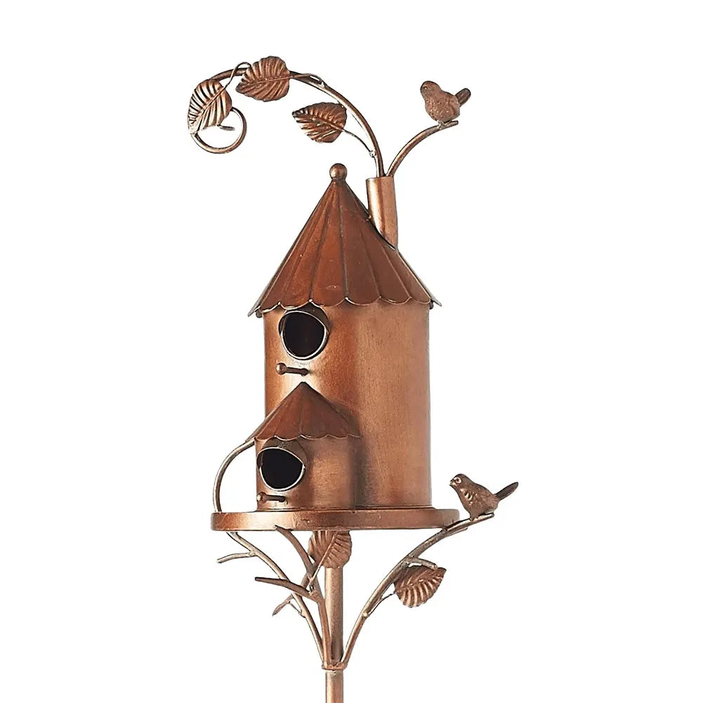 Decorative weatherproof birdhouse with stake for stylish garden design