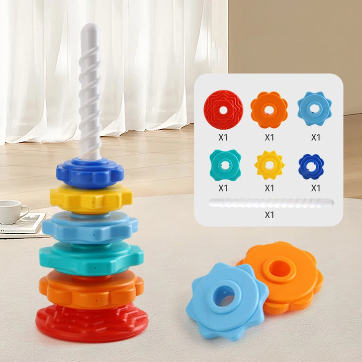 Montessori Rotating Rainbow Tower – Creative Stacking Toy for Children
