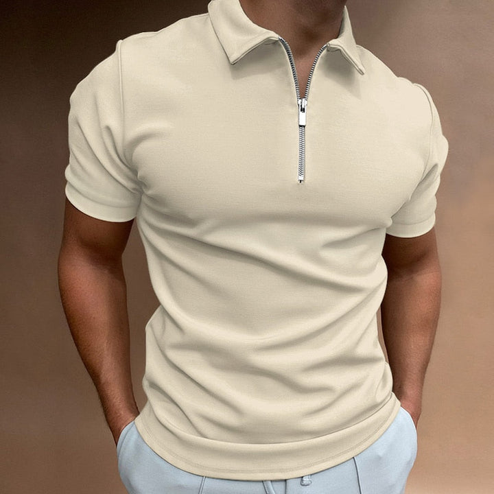 Men's Polo Shirt with Zipper and Classic Collar 