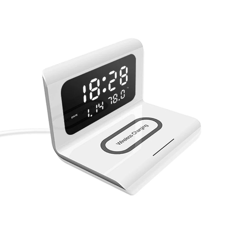 Wireless charging station with clock &amp; alarm – compact &amp; fast charging capability