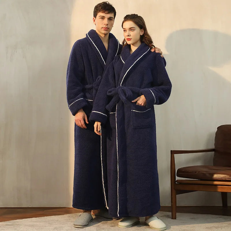 Unisex flannel bathrobe with belt 