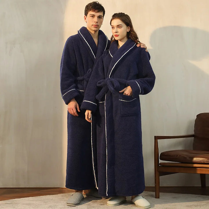 Unisex flannel bathrobe with belt 
