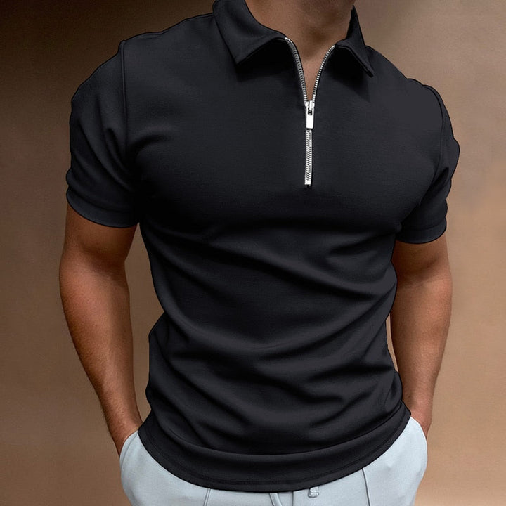 Men's Polo Shirt with Zipper and Classic Collar 