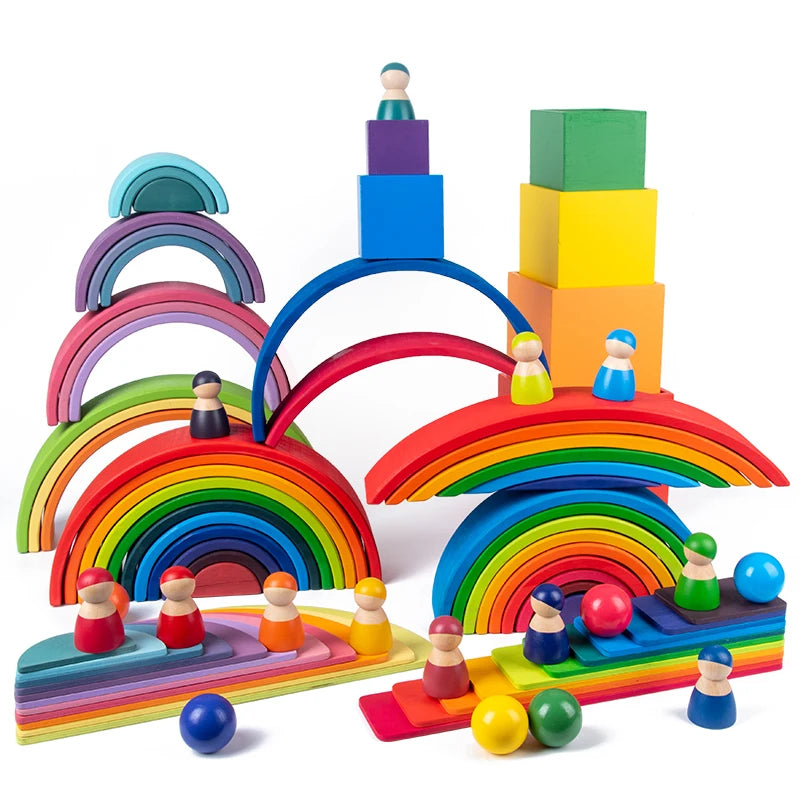 Montessori Wooden Rainbow Stacking Toy for Toddlers