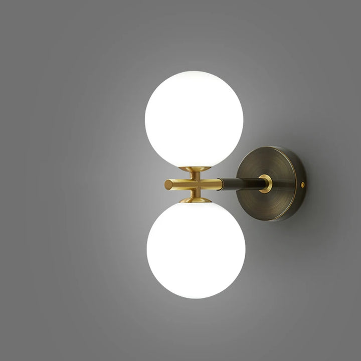 Wall light with spherical glass and brass elements for living room &amp; bedroom