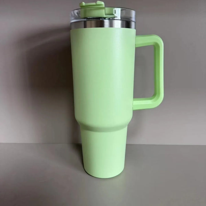Insulated stainless steel drinking cup with handle &amp; lid