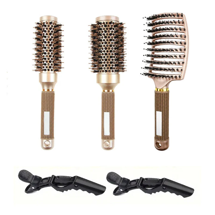 Professional round styling brush set with ion function for different hair lengths