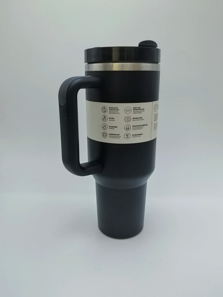 Insulated stainless steel drinking cup with handle &amp; lid