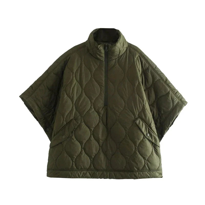 Women's quilted coat in oversized design with stand-up collar 