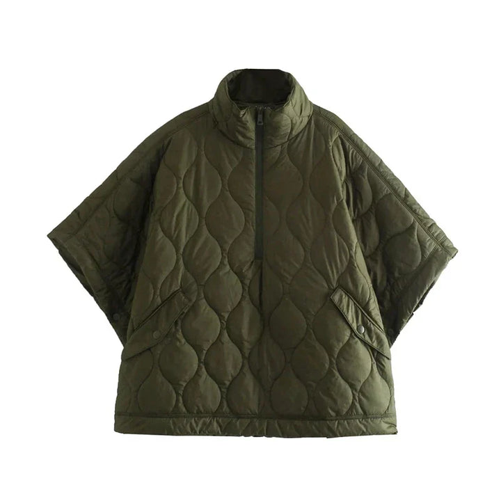 Women's quilted coat in oversized design with stand-up collar 